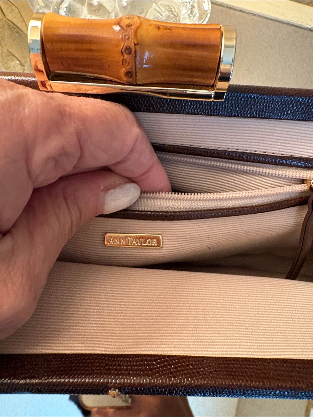 Ann Taylor Dark Brown Clutch with Bamboo clasp Accent - Picture 4 of 4